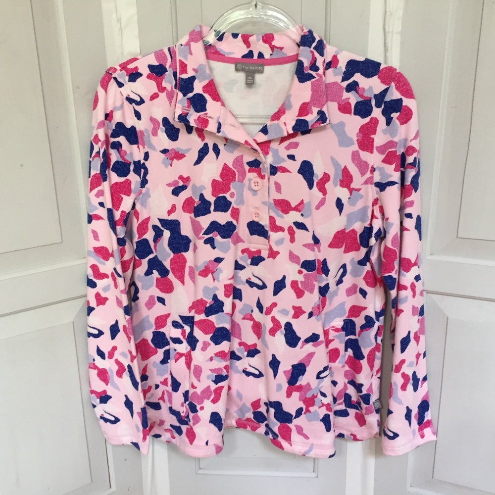 Talbots Women's Pink and Blue Jersey Top NWOT